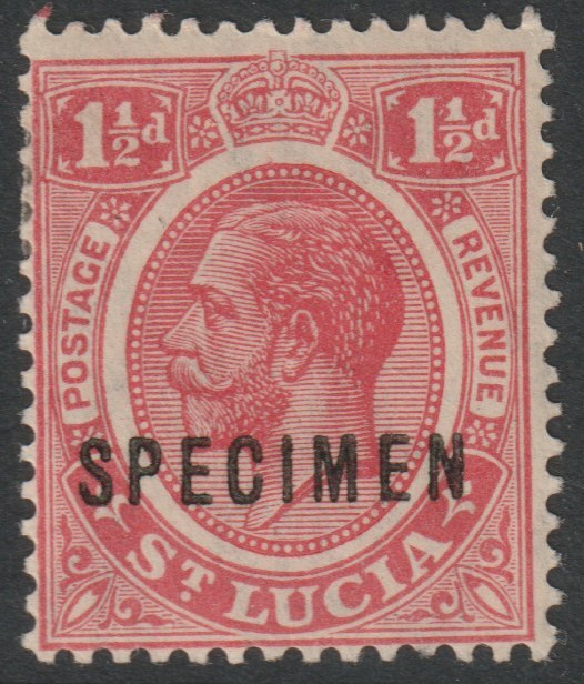 St Lucia 1921 KG5 Multiple Script 1.5d overprinted SPECIMEN with gum, only about 400 produced SG 94s, stamps on specimens