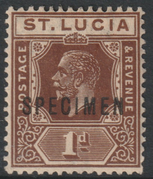 St Lucia 1921 KG5 Multiple Script 1d overprinted SPECIMEN with gum, only about 400 produced SG 93s, stamps on specimens