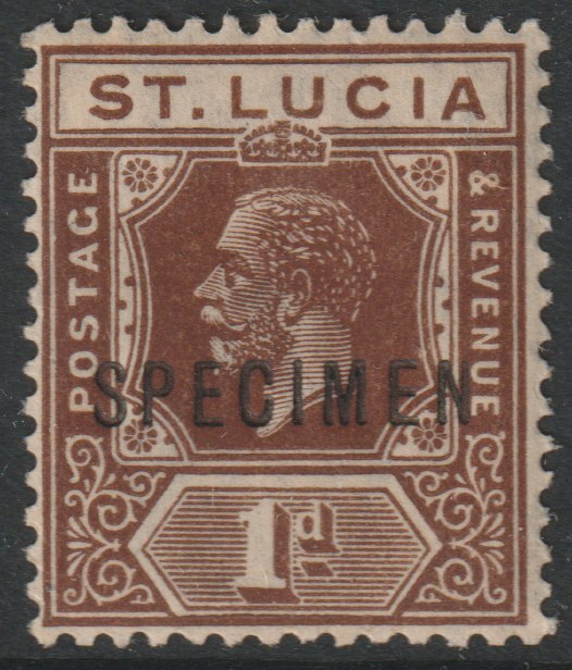St Lucia 1921 KG5 Multiple Script 1d overprinted SPECIMEN with gum, only about 400 produced SG 93s, stamps on specimens