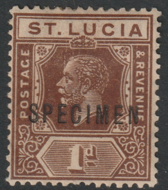 St Lucia 1921 KG5 Multiple Script 1d overprinted SPECIMEN with gum, only about 400 produced SG 93s, stamps on specimens