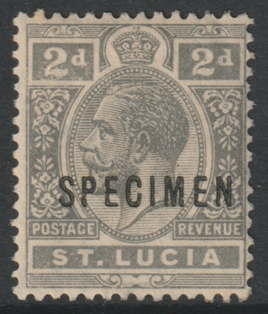 St Lucia 1921 KG5 Multiple Script 2d overprinted SPECIMEN with gum, only about 400 produced SG 95s, stamps on specimens