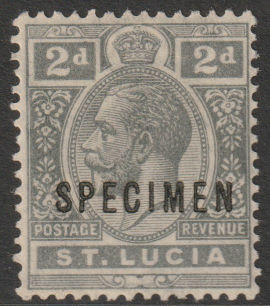 St Lucia 1921 KG5 Multiple Script 2d overprinted SPECIMEN with gum, only about 400 produced SG 95s, stamps on specimens