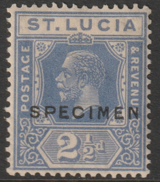 St Lucia 1921 KG5 Multiple Script 2.5d  blue overprinted SPECIMEN with gum, only about 400 produced SG 98s, stamps on , stamps on  stamps on specimens