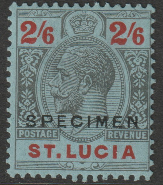 St Lucia 1921 KG5 Multiple Script 2s6d overprinted SPECIMEN with gum, only about 400 produced SG104s, stamps on specimens