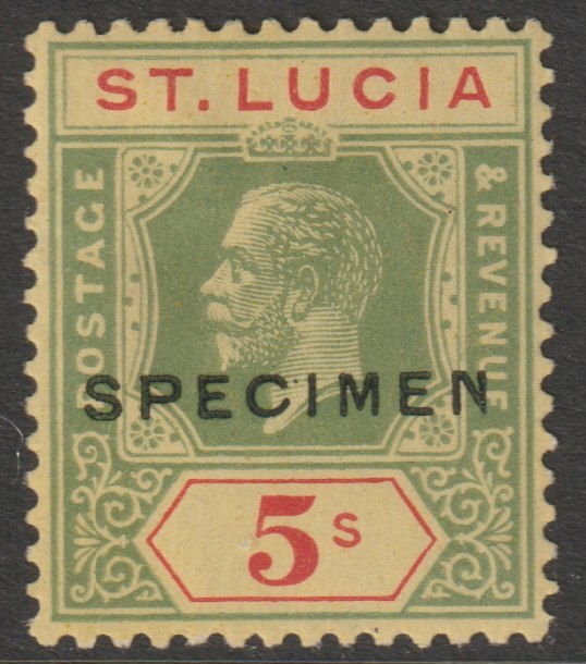 St Lucia 1921 KG5 Multiple Script 5s overprinted SPECIMEN with gum, only about 400 produced SG105s, stamps on , stamps on  stamps on specimens