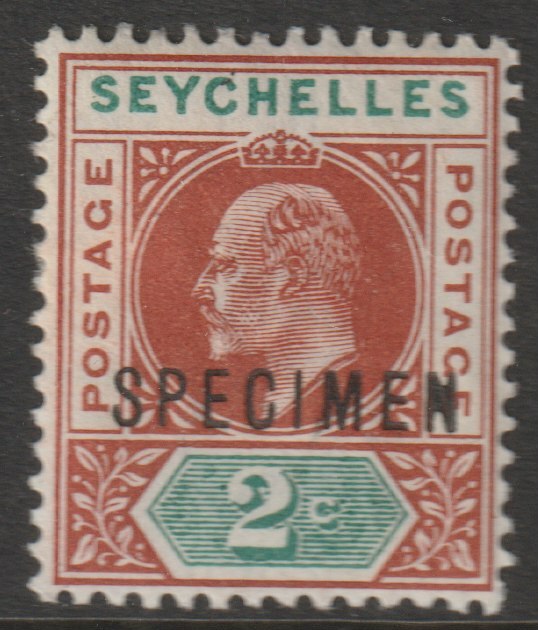 Seychelles 1903 KE7 Key Plate 2c overprinted SPECIMEN with gum, only about 750 produced SG 46s, stamps on specimens