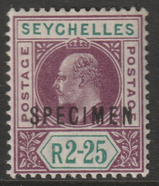 Seychelles 1903 KE7 Key Plate 2r25 overprinted SPECIMEN with gum, only about 750 produced SG 56s, stamps on specimens