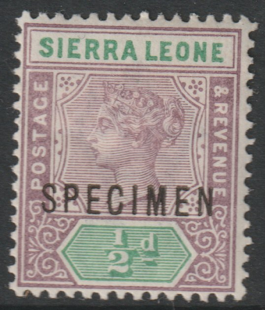 Sierra Leone 1896 QV  Key Plate Crown CA 1/2d overprinted SPECIMEN with gum, only about 750 produced, SG 41s, stamps on specimens