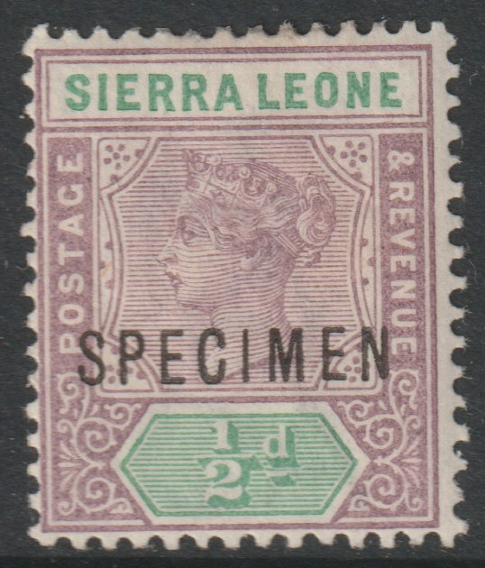 Sierra Leone 1896 QV  Key Plate Crown CA 1/2d overprinted SPECIMEN with gum, only about 750 produced, SG 41s, stamps on specimens