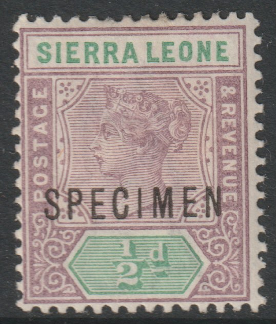 Sierra Leone 1896 QV  Key Plate Crown CA 1/2d overprinted SPECIMEN with gum, only about 750 produced, SG 41s, stamps on , stamps on  stamps on specimens