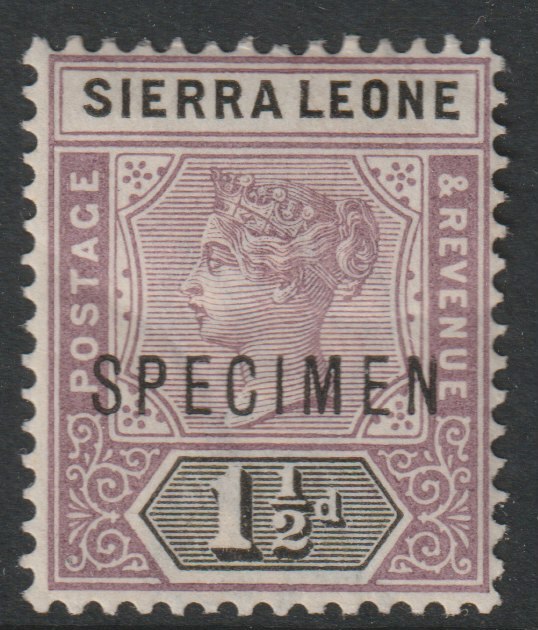 Sierra Leone 1896 QV  Key Plate Crown CA 1.5d overprinted SPECIMEN with gum, only about 750 produced, SG 43s, stamps on , stamps on  stamps on specimens