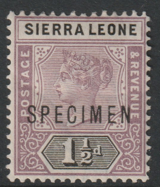 Sierra Leone 1896 QV  Key Plate Crown CA 1.5d overprinted SPECIMEN with gum, only about 750 produced, SG 43s, stamps on specimens