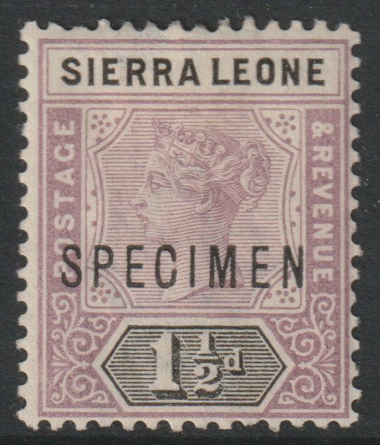 Sierra Leone 1896 QV  Key Plate Crown CA 1.5d overprinted SPECIMEN with gum, only about 750 produced, SG 43s, stamps on , stamps on  stamps on specimens