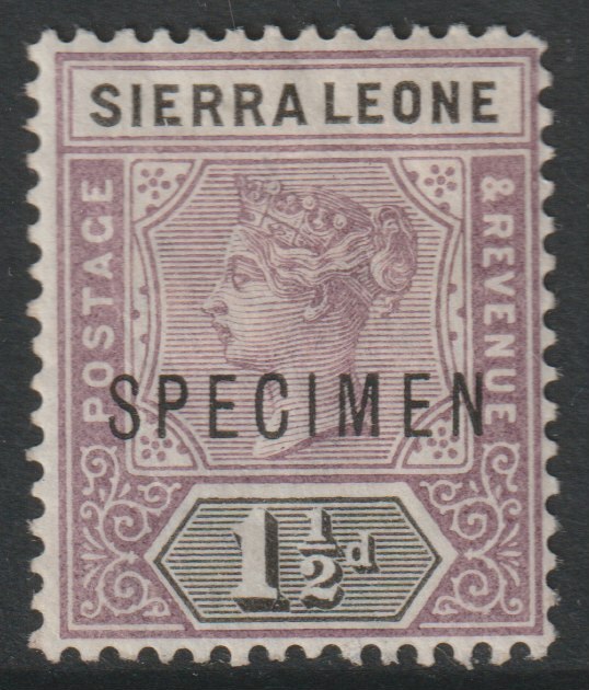 Sierra Leone 1896 QV  Key Plate Crown CA 1.5d overprinted SPECIMEN with gum, only about 750 produced, SG 43s, stamps on , stamps on  stamps on specimens