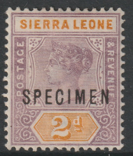 Sierra Leone 1896 QV  Key Plate Crown CA 2d overprinted SPECIMEN with gum, only about 750 produced, SG 44s, stamps on specimens