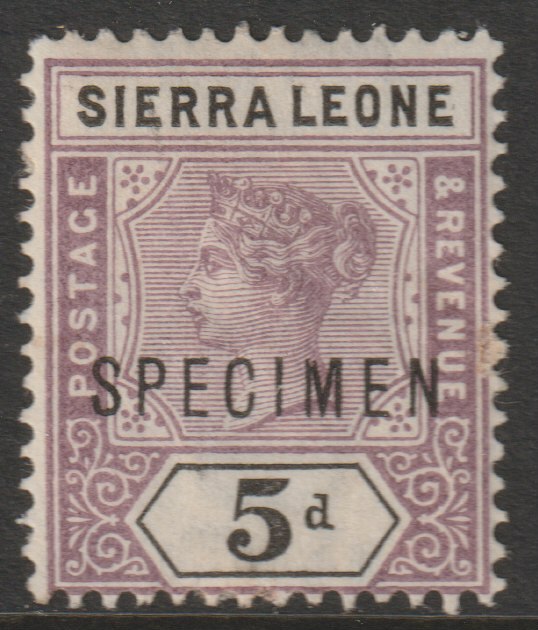 Sierra Leone 1896 QV  Key Plate Crown CA 5d overprinted SPECIMEN with gum, only about 750 produced, SG 48s, stamps on , stamps on  stamps on specimens
