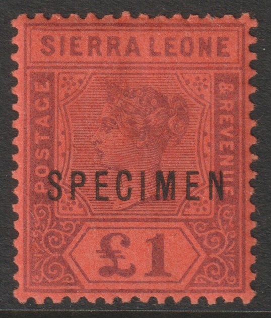 Sierra Leone 1896 QV  Key Plate Crown CA £1 overprinted SPECIMEN with gum, only about 750 produced, SG 53s, stamps on specimens