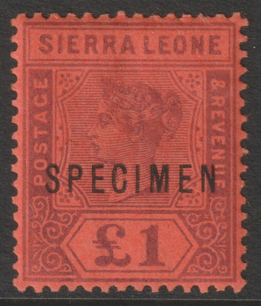 Sierra Leone 1896 QV  Key Plate Crown CA £1 overprinted SPECIMEN with gum, only about 750 produced, SG 53s, stamps on , stamps on  stamps on specimens