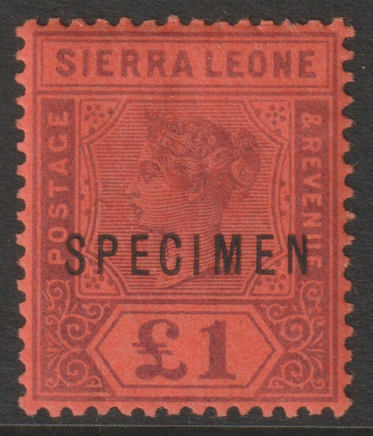 Sierra Leone 1896 QV  Key Plate Crown CA Â£1 overprinted SPECIMEN with gum, only about 750 produced, SG 53s, stamps on , stamps on  stamps on specimens