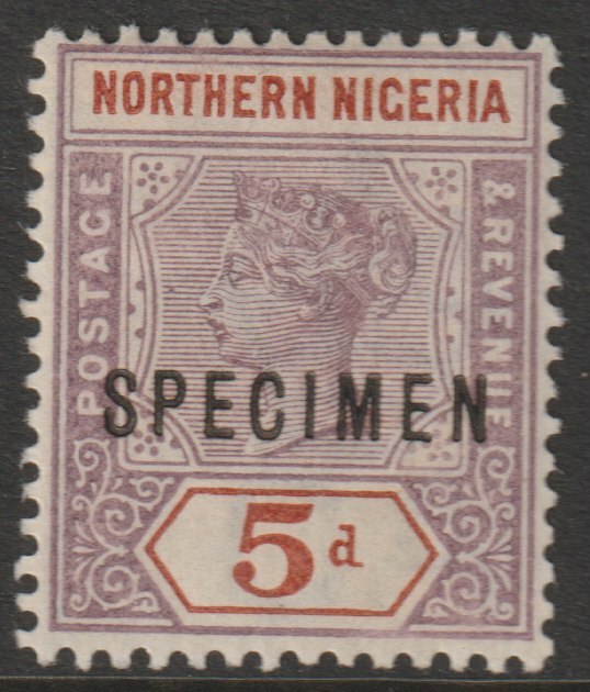 Northern Nigeria 1900 QV  Key Plate Crown CA 5d overprinted SPECIMEN with gum, only about 750 produced, SG 5s, stamps on , stamps on  stamps on specimens