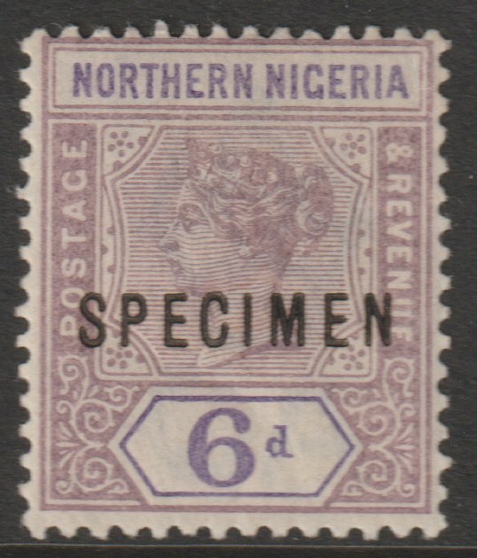 Northern Nigeria 1900 QV  Key Plate Crown CA 6d overprinted SPECIMEN with gum, only about 750 produced, SG 6s, stamps on specimens