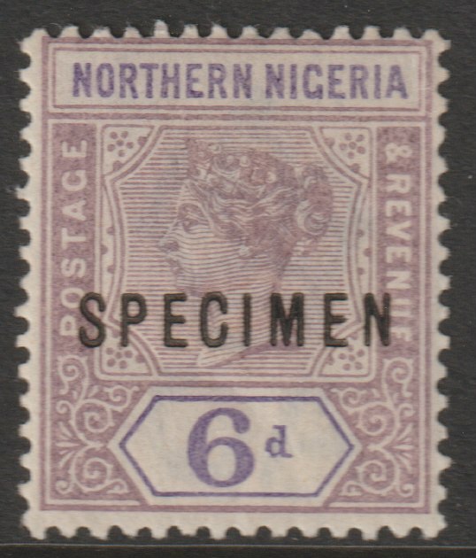 Northern Nigeria 1900 QV  Key Plate Crown CA 6d overprinted SPECIMEN with gum, only about 750 produced, SG 6s, stamps on , stamps on  stamps on specimens