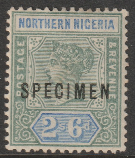 Northern Nigeria 1900 QV  Key Plate Crown CA 2s6d overprinted SPECIMEN with gum and only about 750 produced, SG 8s, stamps on specimens