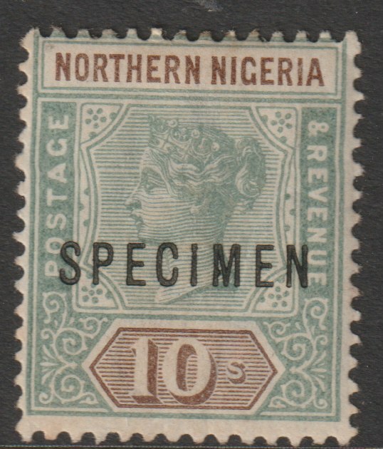 Northern Nigeria 1900 QV  Key Plate Crown CA 10s overprinted SPECIMEN with gum but minor wrinkles, only about 750 produced, SG 9s, stamps on specimens
