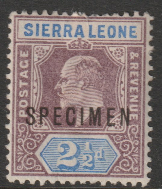Sierra Leone 1903 KE7  Key Plate Crown CA 2.5d overprinted SPECIMEN with gum, only about 750 produced, SG77s, stamps on specimens
