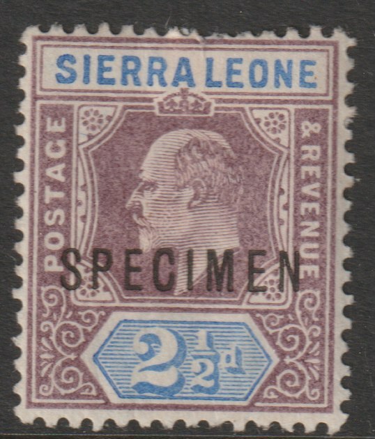 Sierra Leone 1903 KE7  Key Plate Crown CA 2.5d overprinted SPECIMEN with gum, only about 750 produced, SG77s, stamps on , stamps on  stamps on specimens