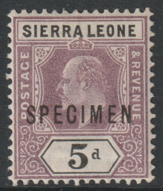 Sierra Leone 1903 KE7  Key Plate Crown CA 5d overprinted SPECIMEN with gum, only about 750 produced, SG80s, stamps on specimens