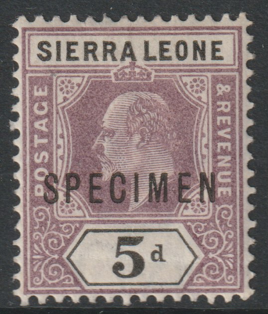 Sierra Leone 1903 KE7  Key Plate Crown CA 5d overprinted SPECIMEN with gum, only about 750 produced, SG80s, stamps on , stamps on  stamps on specimens