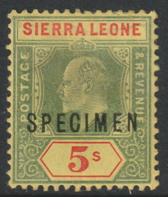 Sierra Leone 1907 KE7  Key Plate MCA 5s overprinted SPECIMEN with gum, only about 400 produced, SG110s, stamps on specimens