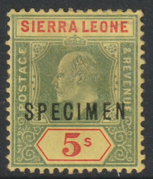 Sierra Leone 1907 KE7  Key Plate MCA 5s overprinted SPECIMEN with gum, only about 400 produced, SG110s, stamps on , stamps on  stamps on specimens