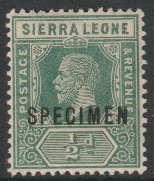 Sierra Leone 1912 KG5  Key Plate MCA 1/2d overprinted SPECIMEN with gum, only about 400 produced, SG112s, stamps on specimens