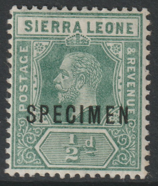 Sierra Leone 1912 KG5  Key Plate MCA 1/2d overprinted SPECIMEN with gum, only about 400 produced, SG112s, stamps on specimens