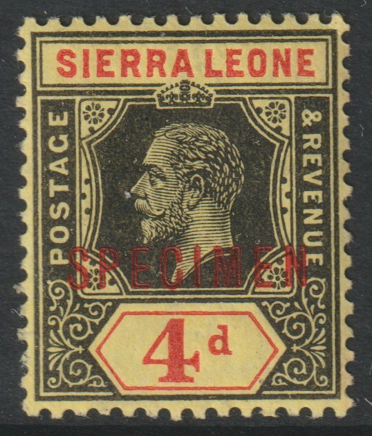 Sierra Leone 1912 KG5  Key Plate MCA 4d overprinted SPECIMEN with gum, only about 400 produced, SG117s, stamps on , stamps on  stamps on specimens