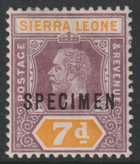 Sierra Leone 1912 KG5  Key Plate MCA 7d overprinted SPECIMEN with gum, only about 400 produced, SG120s, stamps on , stamps on  stamps on specimens