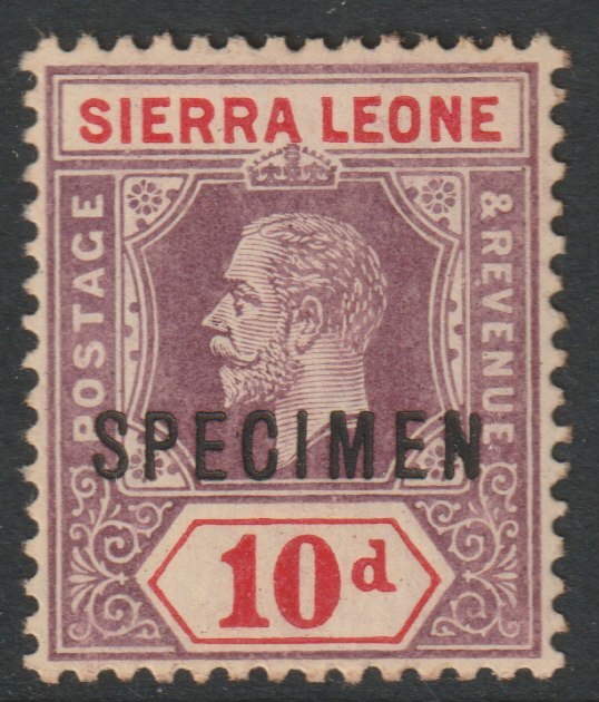 Sierra Leone 1912 KG5  Key Plate MCA 10d overprinted SPECIMEN with gum, only about 400 produced, SG122s, stamps on specimens
