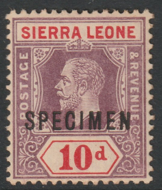 Sierra Leone 1912 KG5  Key Plate MCA 10d overprinted SPECIMEN with gum, only about 400 produced, SG122s, stamps on , stamps on  stamps on specimens