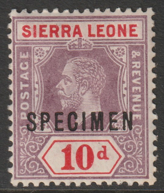 Sierra Leone 1912 KG5  Key Plate MCA 10d overprinted SPECIMEN with gum, only about 400 produced, SG122s, stamps on specimens