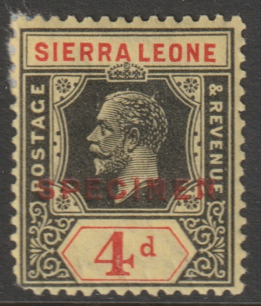 Sierra Leone 1921 KG5  Key Plate Multiple Script 4d overprinted SPECIMEN with gum, only about 400 produced, SG137s, stamps on , stamps on  stamps on specimens