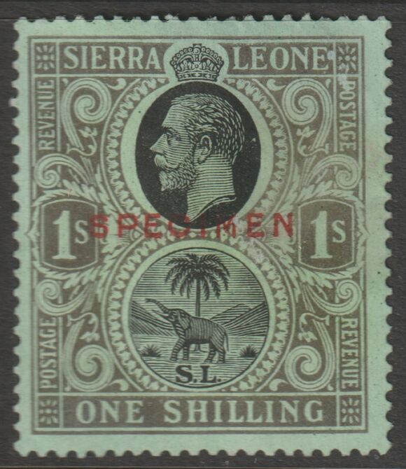 Sierra Leone 1912-21 KG5  Key Plate watermark ?? 1s overprinted SPECIMEN with gum, only about 400 produced, stamps on , stamps on  stamps on specimens