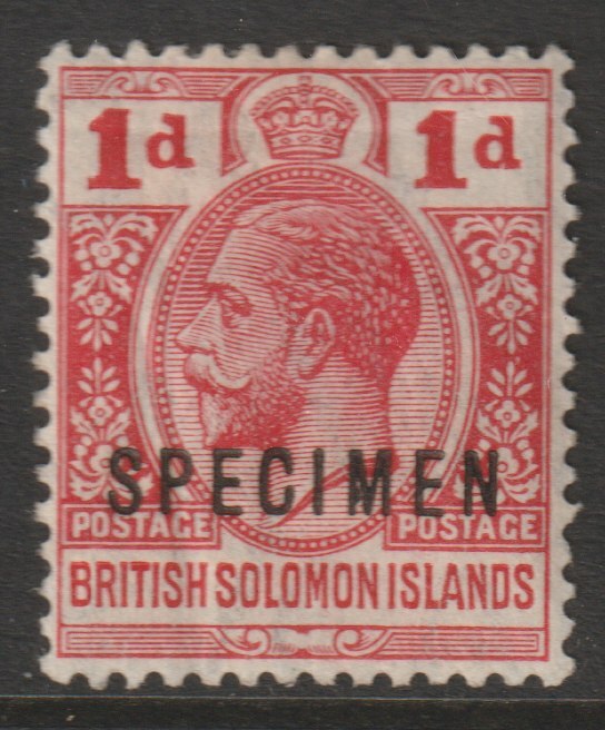 Solomon Islands 1913 KG5 Postage & Postage 1d overprinted SPECIMEN with gum, only about 400 produced SG18s, stamps on , stamps on  stamps on specimens