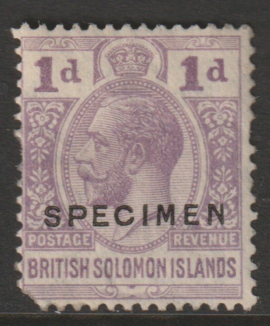 Solomon Islands 1922 KG5 Multiple Script 1d overprinted SPECIMEN with gum, but corner fault only about 400 produced SG41s, stamps on specimens