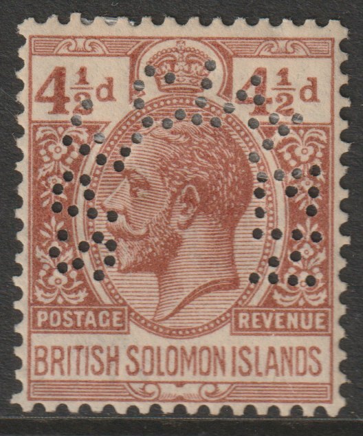Solomon Islands 1922 KG5 Multiple Script 4.5d perforated SPECIMEN with gum, but corner fault only about 400 produced SG45as, stamps on , stamps on  stamps on specimens