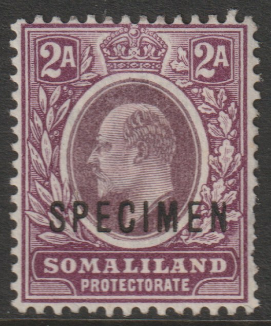 Somaliland 1904 KE7 Crown CA 2a overprinted SPECIMEN with gum and only about 750 produced SG34s, stamps on , stamps on  stamps on specimens