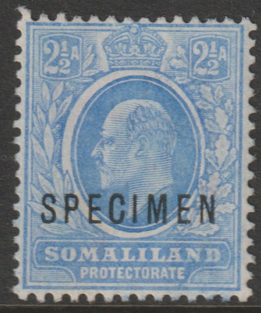 Somaliland 1904 KE7 Crown CA 2.5a overprinted SPECIMEN without gum and only about 750 produced SG35s, stamps on specimens