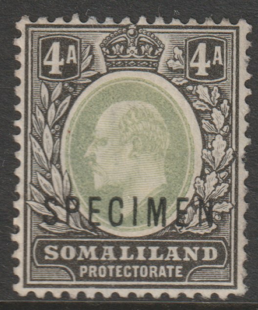 Somaliland 1904 KE7 Crown CA 4a overprinted SPECIMEN with gum and only about 750 produced SG37s, stamps on specimens
