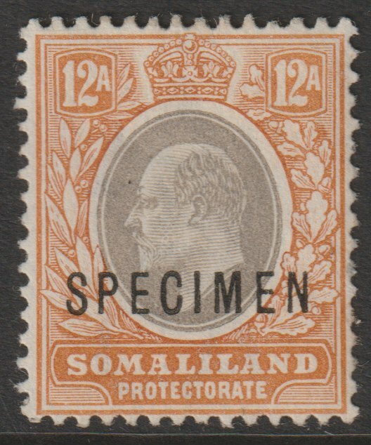 Somaliland 1904 KE7 Crown CA 12a overprinted SPECIMEN without gum and only about 750 produced SG40s, stamps on specimens